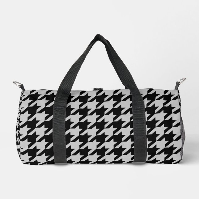 Ash Grey Black Houndstooth Check Duffle Bag (Front)