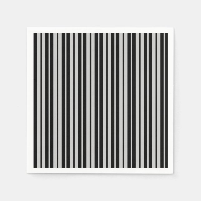 Ash Grey Black Vertical Stripes Pattern Napkin (Front)