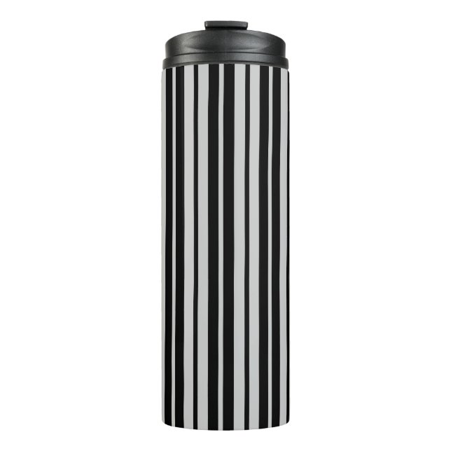 Ash Grey Black Vertical Stripes Pattern Thermal Tumbler (Front)