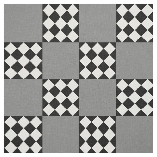 Ash Grey Black White Harlequin Square Shape  Fabric (Swatch)
