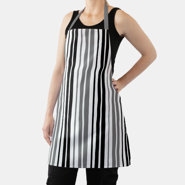 Ash Grey Black White Stripes Pattern   Apron (Insitu)
