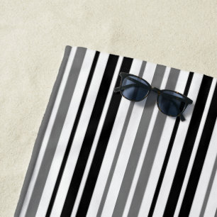 Ash Grey Black White Stripes Pattern Beach Towel