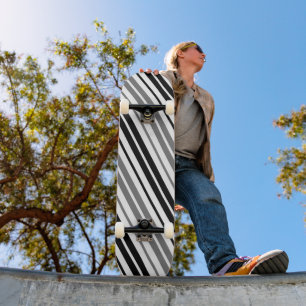 Ash Grey Black White Stripes Pattern Skateboard