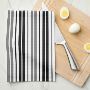 Ash Grey Black White Stripes Pattern Tea Towel