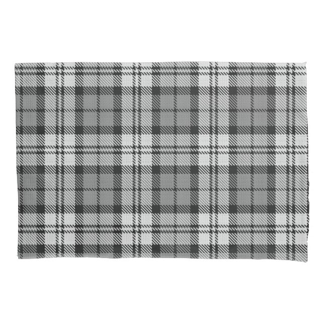 Ash Grey Blackwatch Campbell Tartan Plaid Pillowcase (Front)