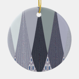 Ash Grey Chevron Dots Art Print Ceramic Tree Decoration