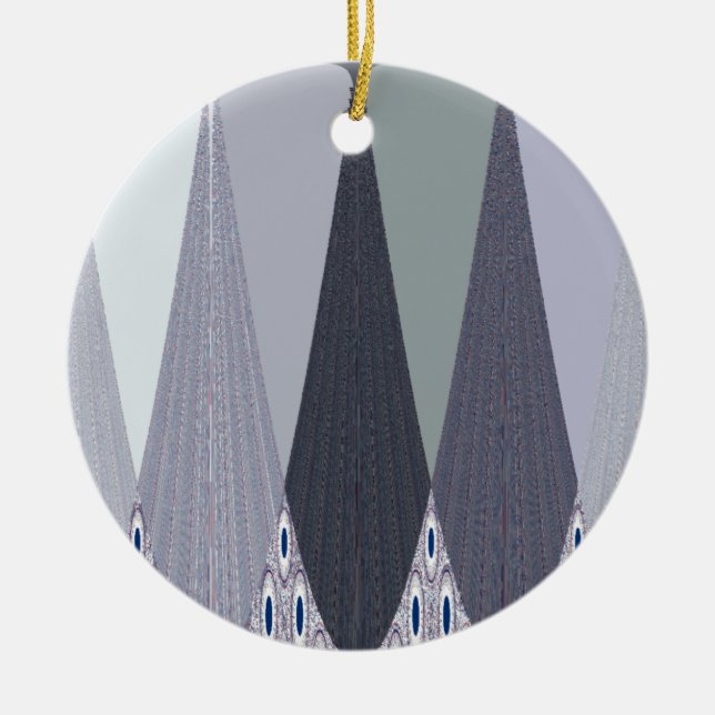 Ash Grey Chevron Dots Art Print Ceramic Tree Decoration (Front)