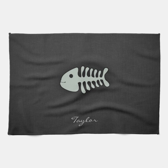 Ash Grey Fish Bones Tea Towel (Horizontal)