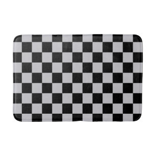 Ash Grey Grey Chequered Pattern Design Bath Mat