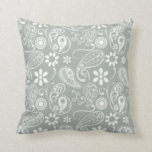 Ash Grey; Grey Paisley Cushion