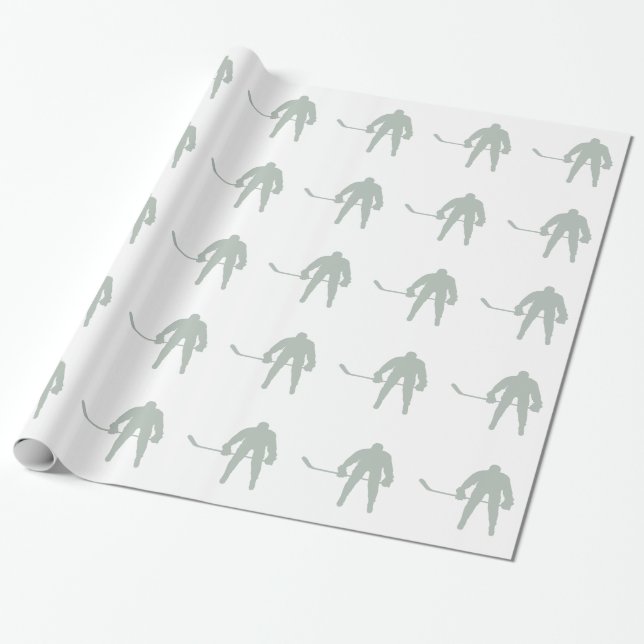 Ash Grey Hockey Wrapping Paper (Unrolled)