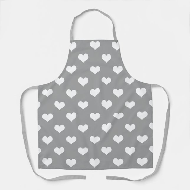 Ash Grey Love Heart Pattern Design  Apron (Front)