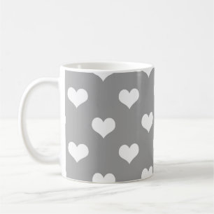 Ash Grey Love Heart Pattern Design  Coffee Mug
