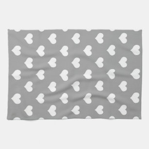 Ash Grey Love Heart Pattern Design Tea Towel