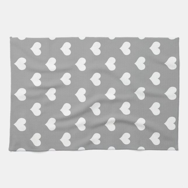Ash Grey Love Heart Pattern Design  Tea Towel (Horizontal)