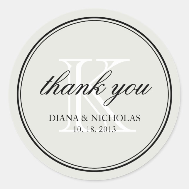 Ash grey personalised thank you wedding favour classic round sticker (Front)