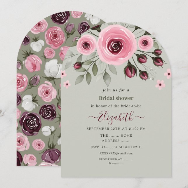 Ash Grey Roses Invitation (Front/Back)