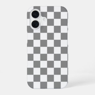 Ash Grey White Chequered Check Pattern iPhone 16 Case