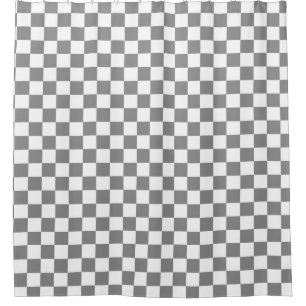 Ash Grey White Chequered Check Pattern Shower Curtain