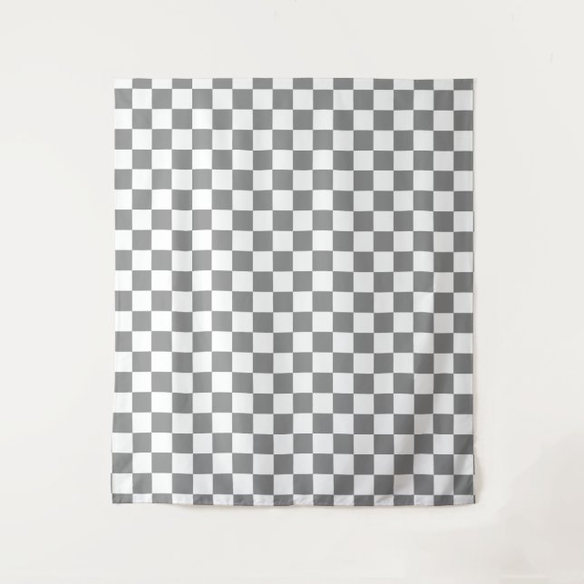 Ash Grey White Chequered Check Pattern Tapestry (Front)