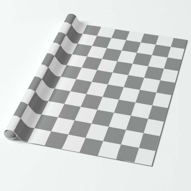 Ash Grey White Chequered Check Pattern Wrapping Paper (Unrolled)