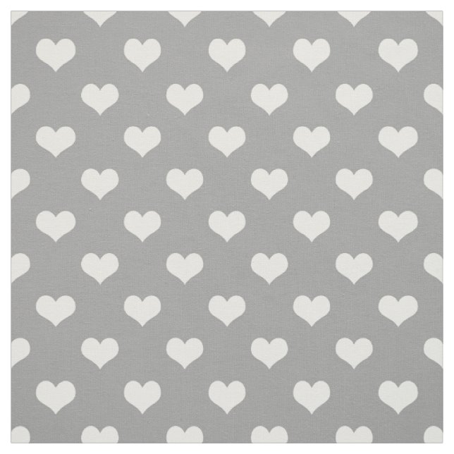 Ash Grey White Love Heart Pattern Design  Fabric (Swatch)