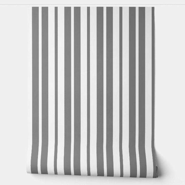 Ash Grey White Vertical Stripes Pattern Wallpaper (Unrolling)