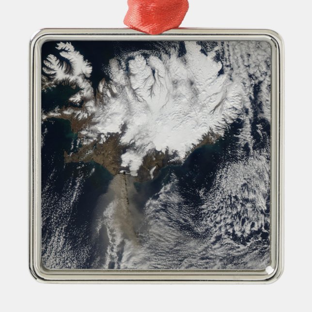 Ash plume from Eyjafjallajokull Volcano, Icelan Metal Tree Decoration (Front)