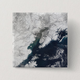 Ash plume from Mount Redoubt, Alaska 15 Cm Square Badge