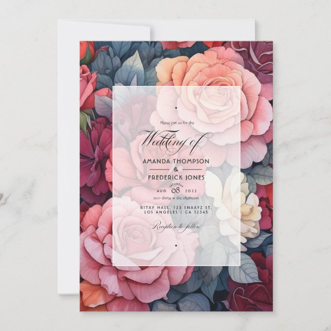 Ash Rose and Spiced Apple Floral Wedding Invitation (Front)
