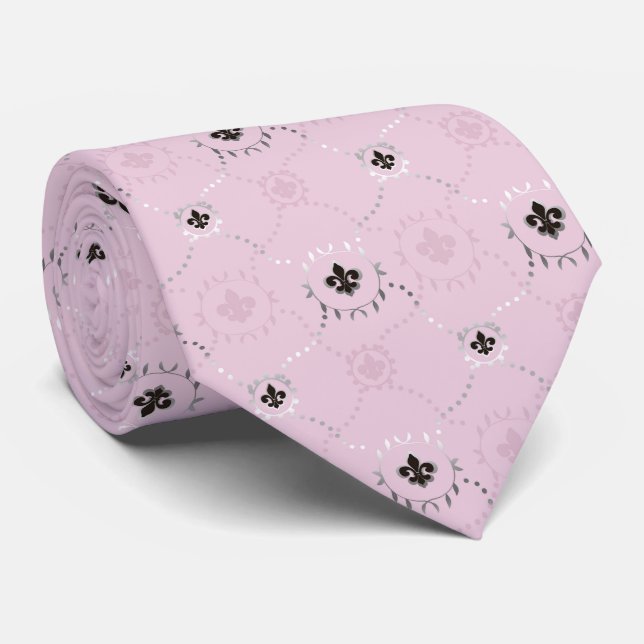 Ash rose Fleur de Lis, French Lili silver pattern Tie (Rolled)