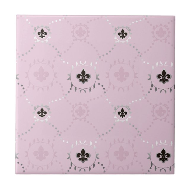 Ash rose Fleur de Lis, French Lili silver pattern Tile (Front)