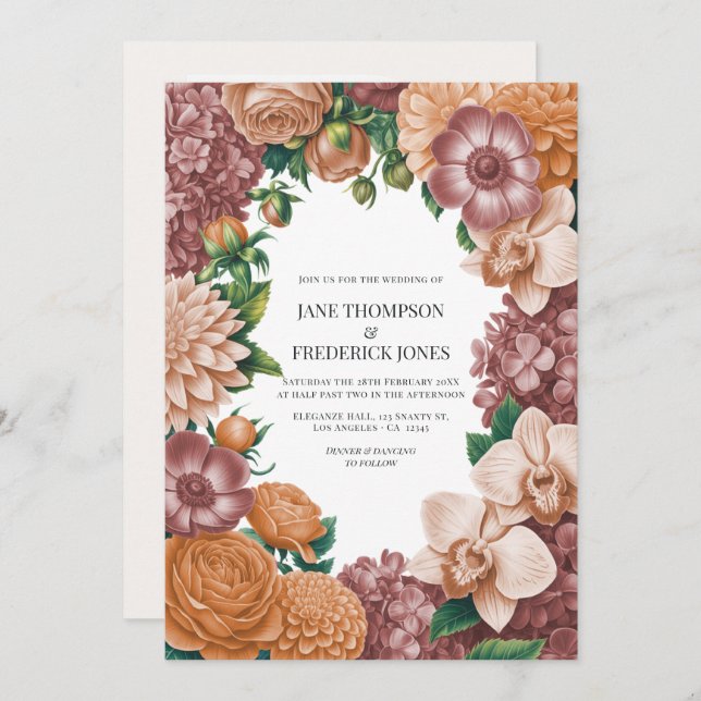 Ash Rose, Vintage Peach & Soft Terracotta Wedding Invitation (Front/Back)