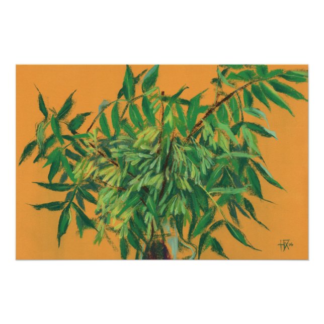 Ash-Tree, Green Leaves Floral Art Painting Yellow  Poster (Front)