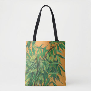 Ash-tree, green yellow summer greenery floral art tote bag