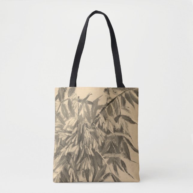 Ash-tree monochrome sepia brown foliage floral art tote bag (Front)