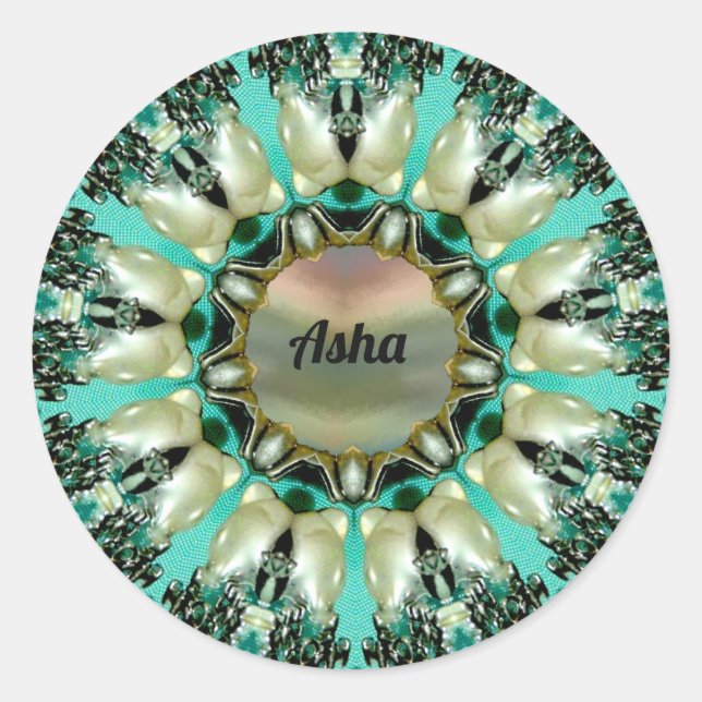 ASHA ~ Bright Abstract Pattern ~ Personalized Classic Round Sticker (Front)