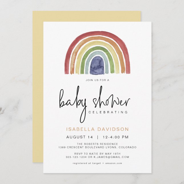 ASHA Colourful Muted Tone Rainbow Baby Shower Invitation (Front/Back)