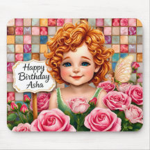 ASHA ~ Happy Birthday ~ Floral ~ Mouse Pad
