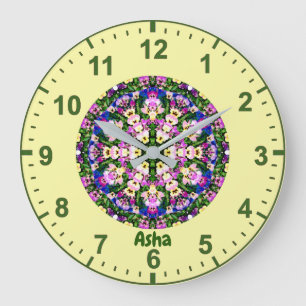 ASHA ~WOW! Multicoloured Miniature Pansies Yellow Large Clock
