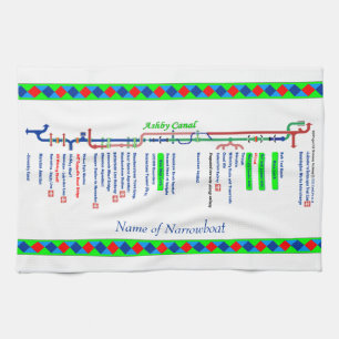 Ashby Canal Route UK Waterways Green Tea Towel