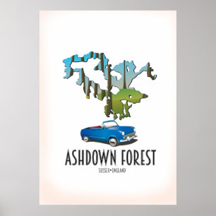 ashdown forest sussex map travel poster map
