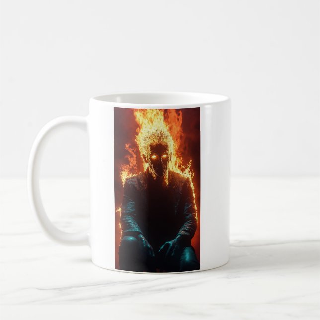 Ashen Amidst Flames - Dramatic and Fiery Art Coffee Mug (Left)