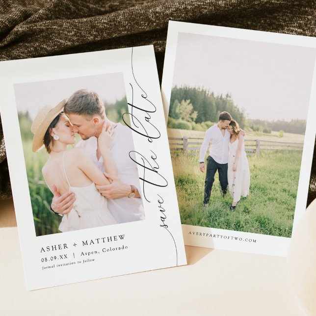 ASHER Elegant Calligraphy Photo Save the Date Invitation (Creator Uploaded)