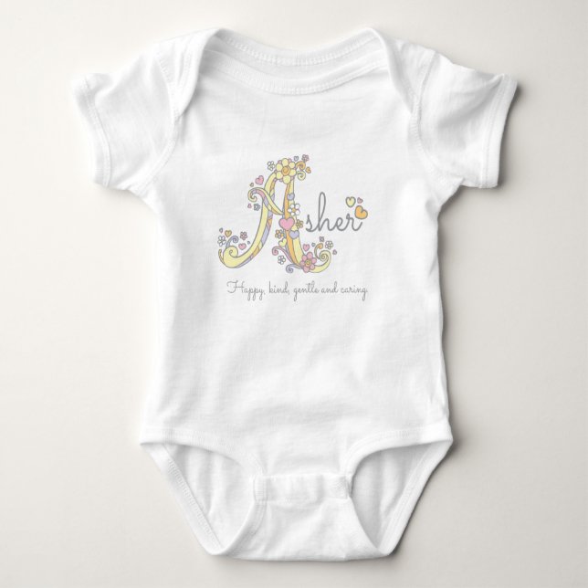 Asher girls name decorative custom meaning baby bodysuit (Front)