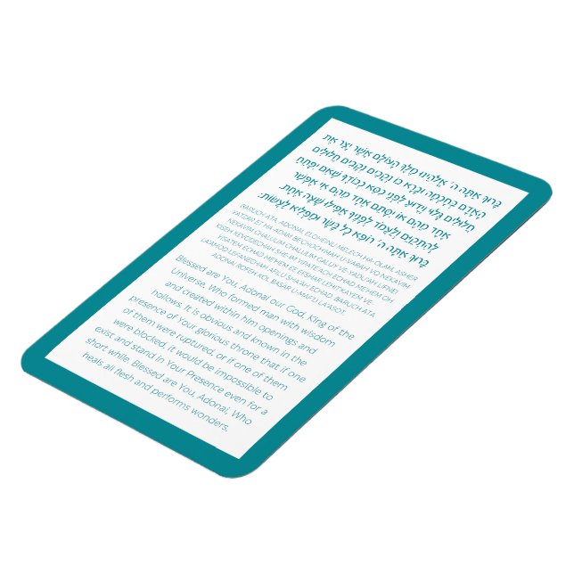 Asher Yatzar Hebrew Blessing Turquoise  Magnet (Left Side)