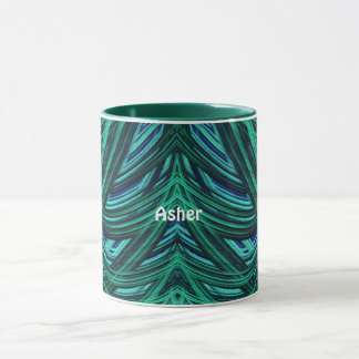 ASHER ~ Zany 3D Fractal ~ Blue and Green Mug