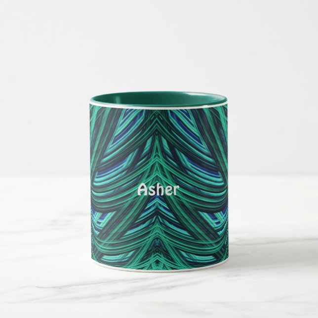 ASHER ~ Zany 3D Fractal ~ Blue and Green   Mug (Center)