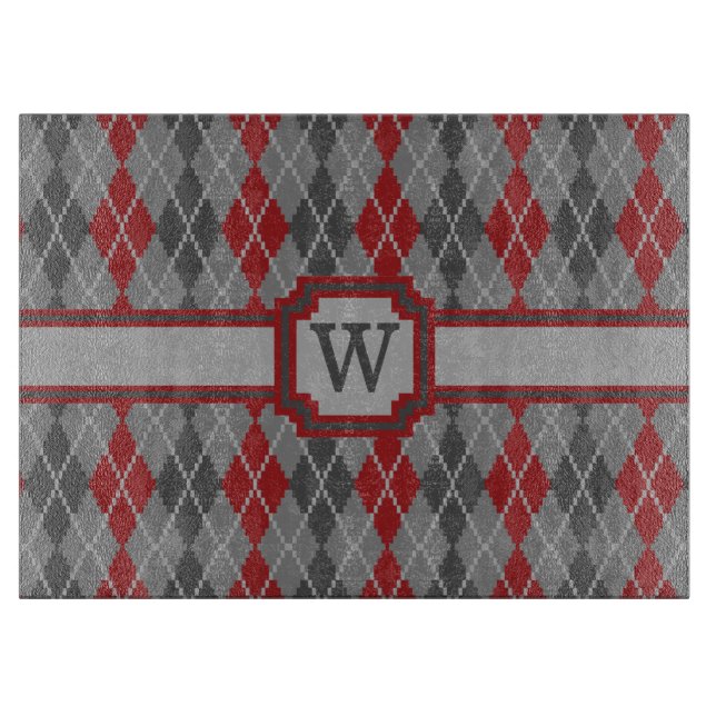 Ashes and Embers Argyle Glass Cutting Board (Front)