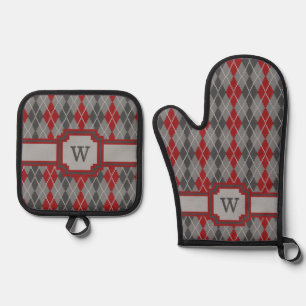 Ashes and Embers Argyle Oven Mitt & Pot Holder Set